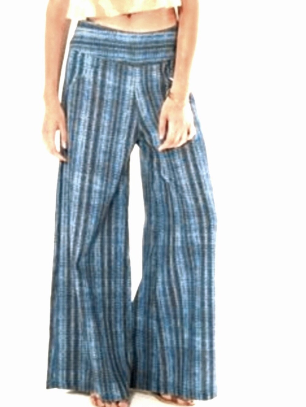 FARM Rio Indigo Blues Linen Blend Wide Leg Side Zip Jaipur Kurti Pants